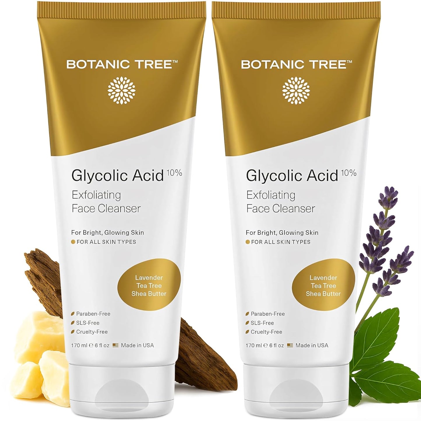 Glycolic Acid Face Wash, Exfoliating Facial Cleanser for Facial Skin Care, Acne Treatment Face Scrub, 10% Glycolic and Salicylic Acid 6 Fl. Oz (2 Pack)